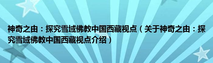  神奇之由：探究雪域佛教中国西藏视点（关于神奇之由：探究雪域佛教中国西藏视点介绍）