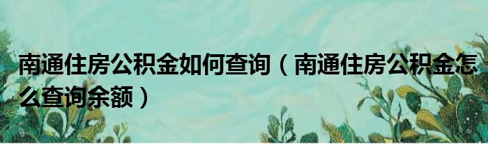 南通住房公积金如何查询（南通住房公积金怎么查询余额）