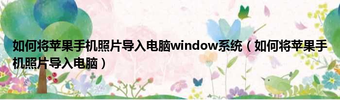 如何将苹果手机照片导入电脑window系统（如何将苹果手机照片导入电脑）