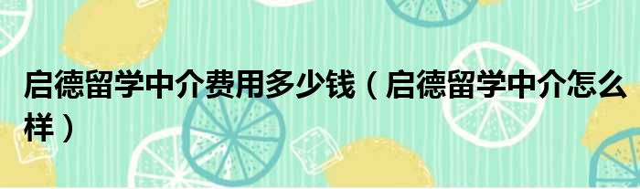 启德留学中介费用多少钱（启德留学中介怎么样）