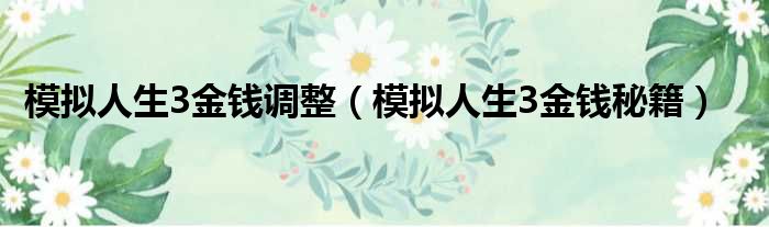 模拟人生3金钱调整（模拟人生3金钱秘籍）