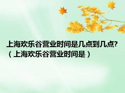 上海欢乐谷营业时间是几点到几点 （上海欢乐谷营业时间是）