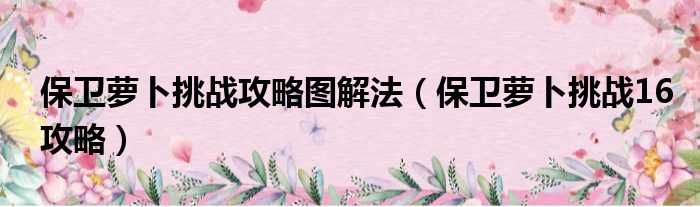 保卫萝卜挑战攻略图解法（保卫萝卜挑战16攻略）