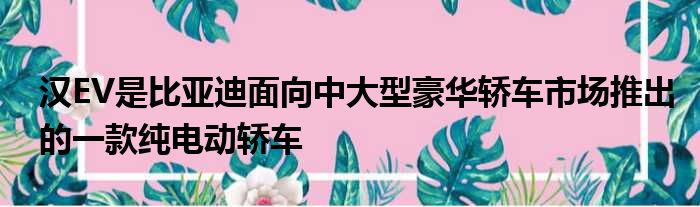 汉EV是比亚迪面向中大型豪华轿车市场推出的一款纯电动轿车