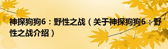  神探狗狗6：野性之战（关于神探狗狗6：野性之战介绍）