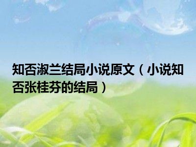 知否淑兰结局小说原文（小说知否张桂芬的结局）