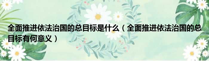 全面推进依法治国的总目标是什么（全面推进依法治国的总目标有何意义）