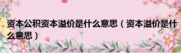 资本公积资本溢价是什么意思（资本溢价是什么意思）