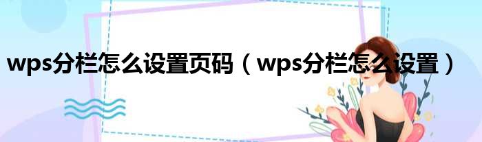 wps分栏怎么设置页码（wps分栏怎么设置）