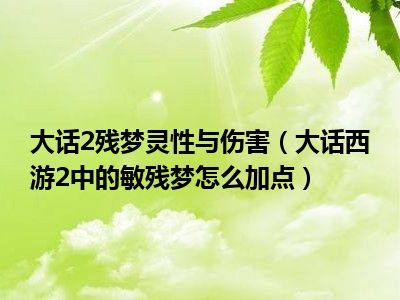 大话2残梦灵性与伤害（大话西游2中的敏残梦怎么加点）