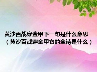 黄沙百战穿金甲下一句是什么意思（黄沙百战穿金甲它的全诗是什么）