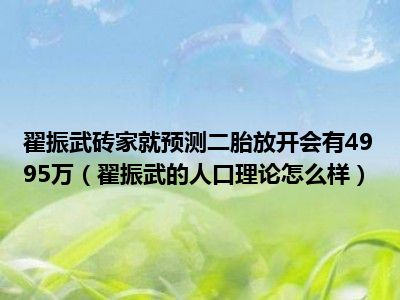 翟振武砖家就预测二胎放开会有4995万（翟振武的人口理论怎么样）