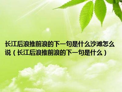 长江后浪推前浪的下一句是什么沙滩怎么说（长江后浪推前浪的下一句是什么）