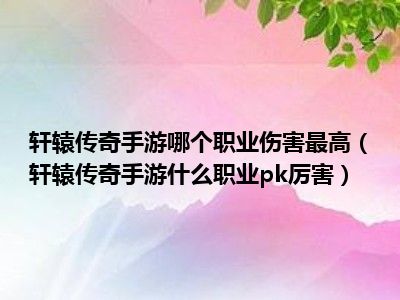 轩辕传奇手游哪个职业伤害最高（轩辕传奇手游什么职业pk厉害）