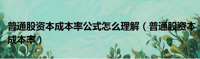 普通股资本成本率公式怎么理解（普通股资本成本率）