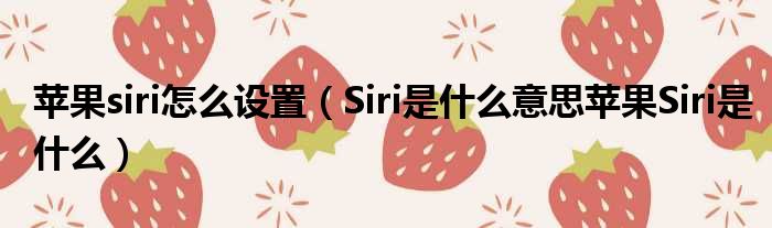 苹果siri怎么设置（Siri是什么意思苹果Siri是什么）