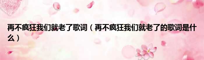 再不疯狂我们就老了歌词（再不疯狂我们就老了的歌词是什么）