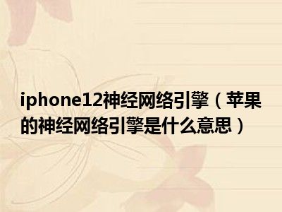 iphone12神经网络引擎（苹果的神经网络引擎是什么意思）