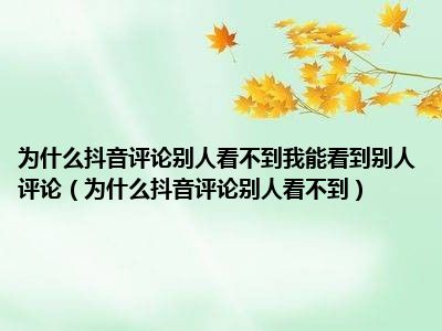 为什么抖音评论别人看不到我能看到别人评论（为什么抖音评论别人看不到）