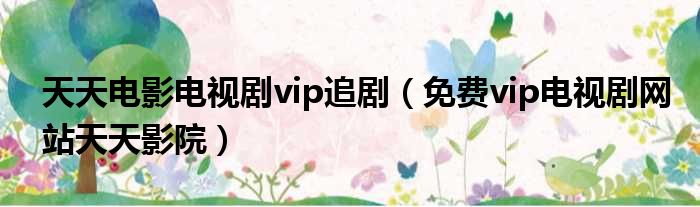 天天电影电视剧vip追剧（免费vip电视剧网站天天影院）