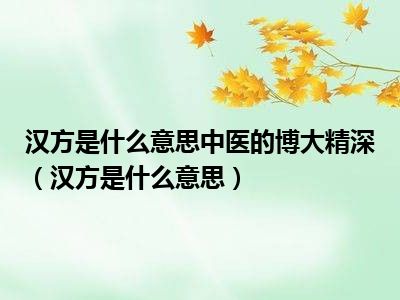 汉方是什么意思中医的博大精深（汉方是什么意思）