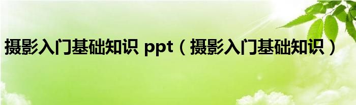  摄影入门基础知识 ppt（摄影入门基础知识）