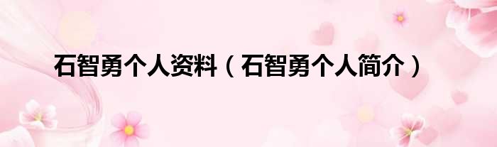 石智勇个人资料（石智勇个人简介）