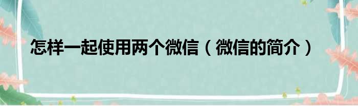 怎样一起使用两个微信（微信的简介）