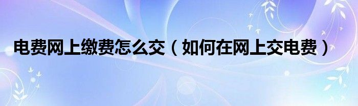 电费网上缴费怎么交（如何在网上交电费）