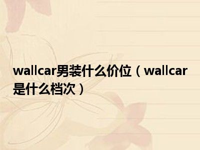 wallcar男装什么价位（wallcar是什么档次）