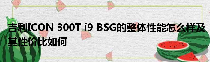 吉利ICON 300T i9 BSG的整体性能怎么样及其性价比如何