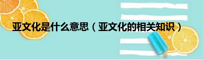 亚文化是什么意思（亚文化的相关知识）