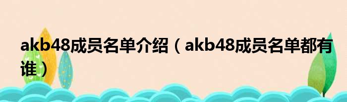 akb48成员名单介绍（akb48成员名单都有谁）