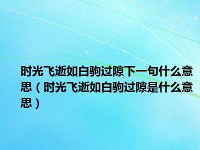 时光飞逝如白驹过隙下一句什么意思（时光飞逝如白驹过隙是什么意思）