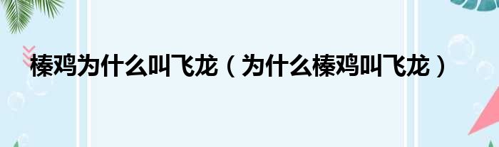 榛鸡为什么叫飞龙（为什么榛鸡叫飞龙）