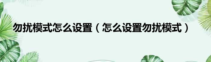 勿扰模式怎么设置（怎么设置勿扰模式）