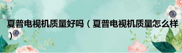 夏普电视机质量好吗（夏普电视机质量怎么样）