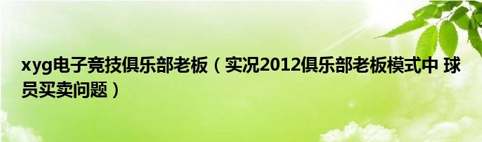  xyg电子竞技俱乐部老板（实况2012俱乐部老板模式中 球员买卖问题）