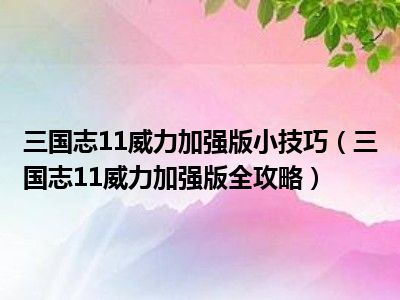 三国志11威力加强版小技巧（三国志11威力加强版全攻略）