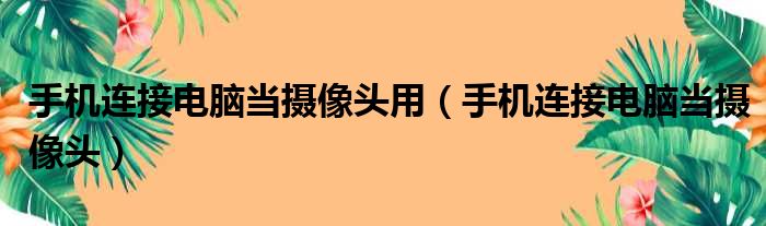 手机连接电脑当摄像头用（手机连接电脑当摄像头）