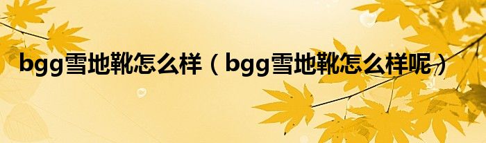  bgg雪地靴怎么样（bgg雪地靴怎么样呢）