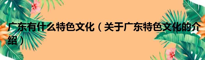 广东有什么特色文化（关于广东特色文化的介绍）