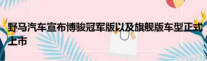 野马汽车宣布博骏冠军版以及旗舰版车型正式上市