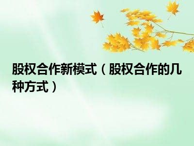 股权合作新模式（股权合作的几种方式）