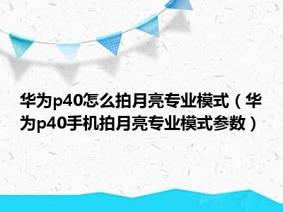 华为p40怎么拍月亮专业模式（华为p40手机拍月亮专业模式参数）