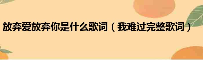 放弃爱放弃你是什么歌词（我难过完整歌词）