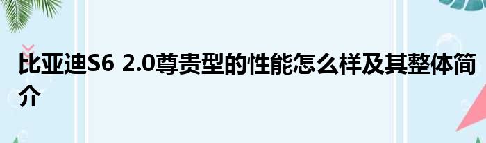 比亚迪S6 2.0尊贵型的性能怎么样及其整体简介