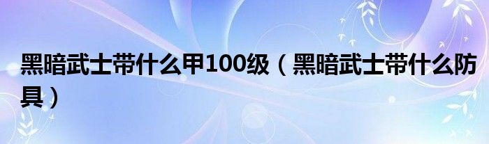  黑暗武士带什么甲100级（黑暗武士带什么防具）