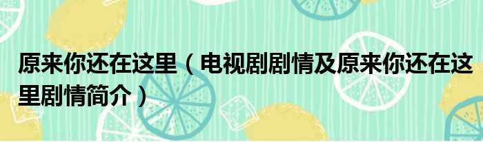 原来你还在这里（电视剧剧情及原来你还在这里剧情简介）