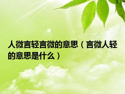 人微言轻言微的意思（言微人轻的意思是什么）